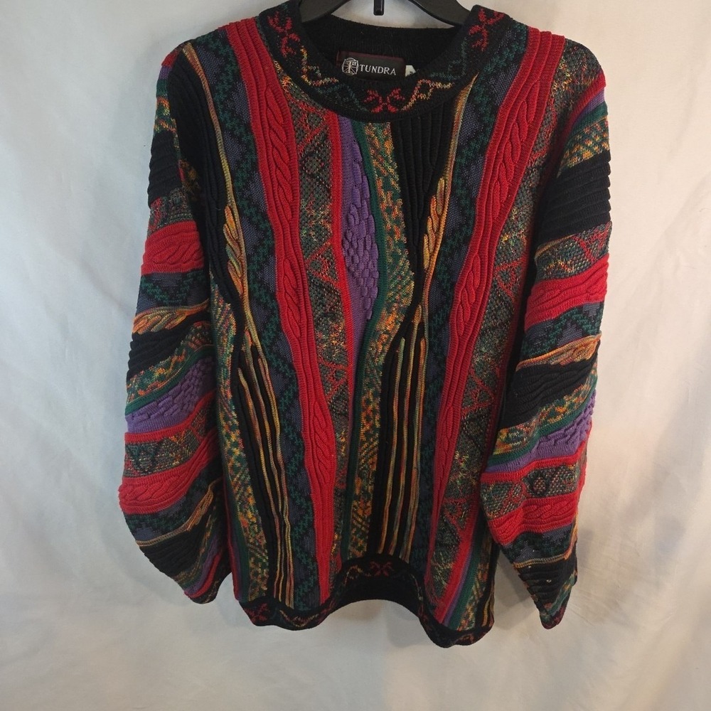 Tundra Canada Pullover‎ Vintage Sweater Multi Color Hip Hop Biggie Cosby 3D M